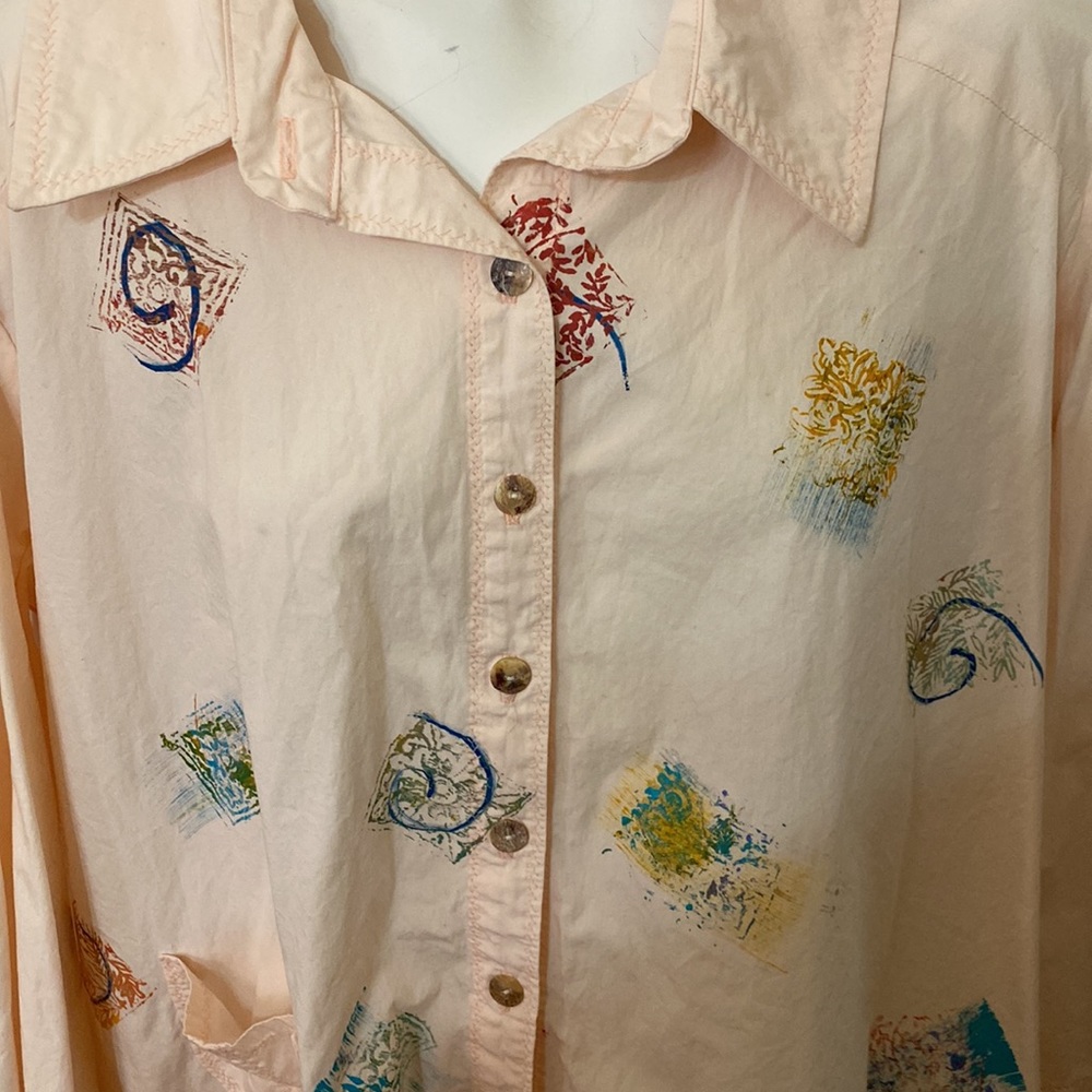 Original Handmade Smock Style Button Down Blouse Top by Designer Jeanie O’Neill.